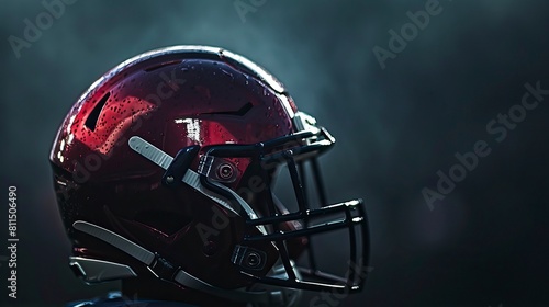 Against a backdrop of darkness, an American football helmet, football clipart