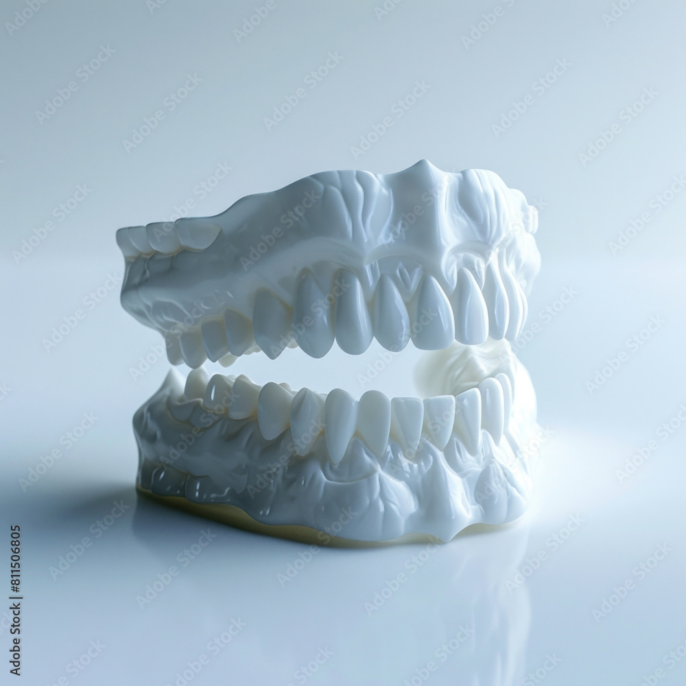 3D Model of Denture with Teeth Reflection on White Surface for Dental and Medical Industry Use 3D Model of Denture with Teeth Reflection on White Surface for Dental and Medical Industry Use