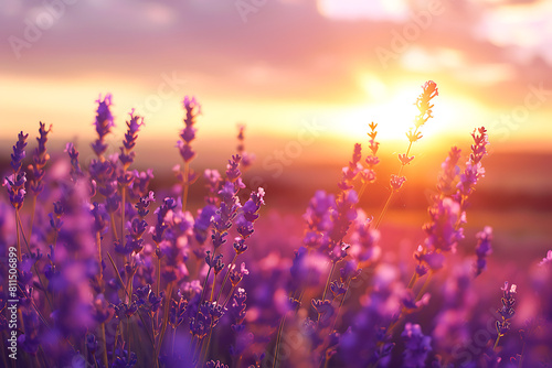 Lavender at sunset for presentation, purple flowers wallpaper, violet colors