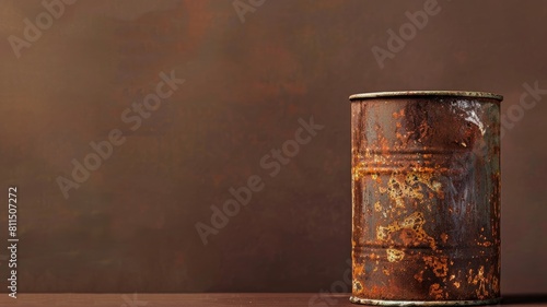 Rusty metal can on dark background