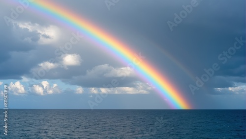 rainbow in a stormy sky over the sea and island