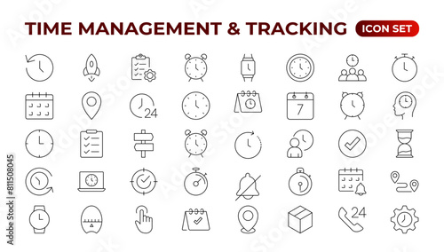 Business and management line icons set. Management icon collection. Project management icon collection. Time management and planning concept. Outline icon set.