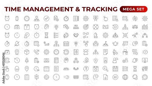 Business and management line icons set. Management icon collection. Project management icon collection. Time management and planning concept. Outline icon set.