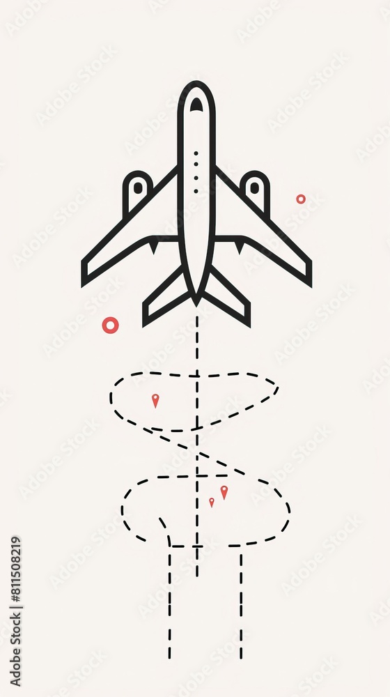 Airplane line path vector icon of air plane flight route Airplane line path vector icon of air plane flight route