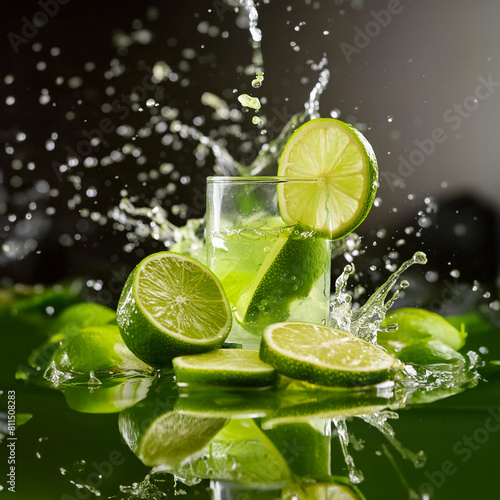 Lime Slice Splashing Out of Water Glass