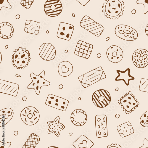 Seamless Pattern Different Cookies ,Vector