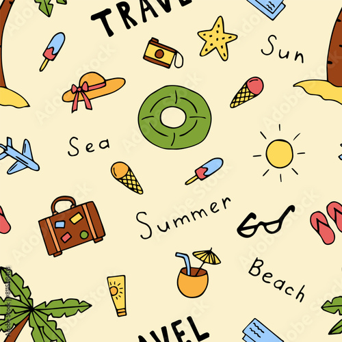 Seamless pattern of travel, rest. vector © Aida
