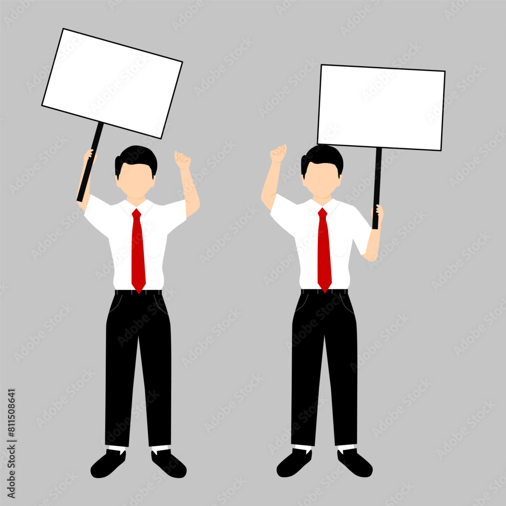 set of businessman with blank placard set of businessman with blank placard