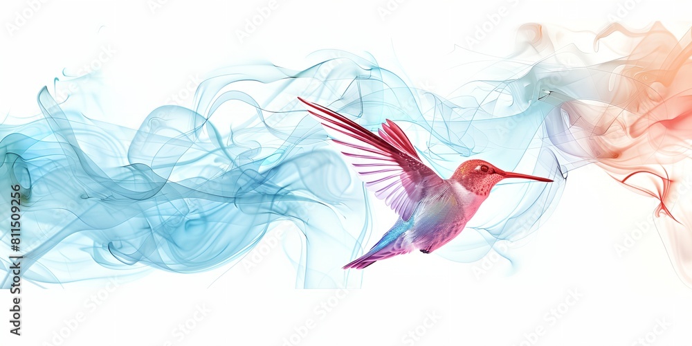 Fototapeta premium a hummingbird flying through the air with smoke in the background