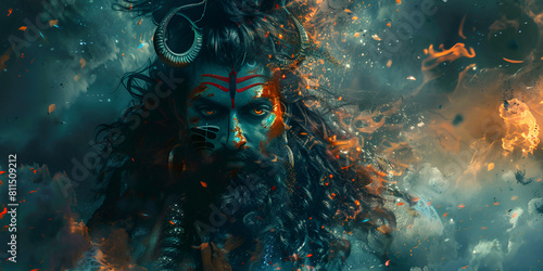 shiv cinematic view of Hindu god Shiva abstract background photo