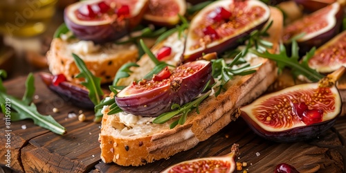a sandwich with figs and cheese on a cutting board