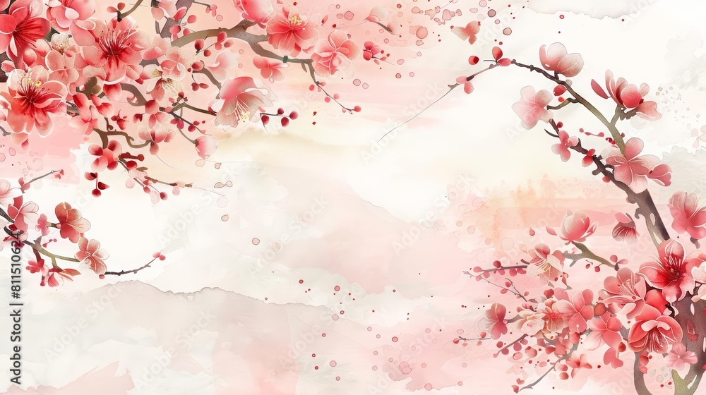 A Chinese new year template featuring spring floral compositions invites freshness and new beginnings