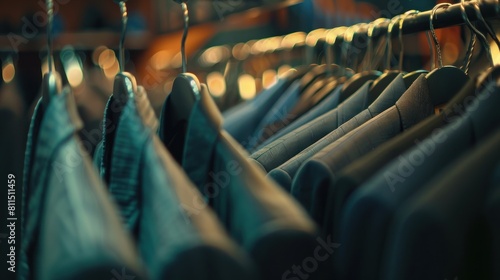 Portrait of luxury clothes on hangers in shop. AI generated image photo