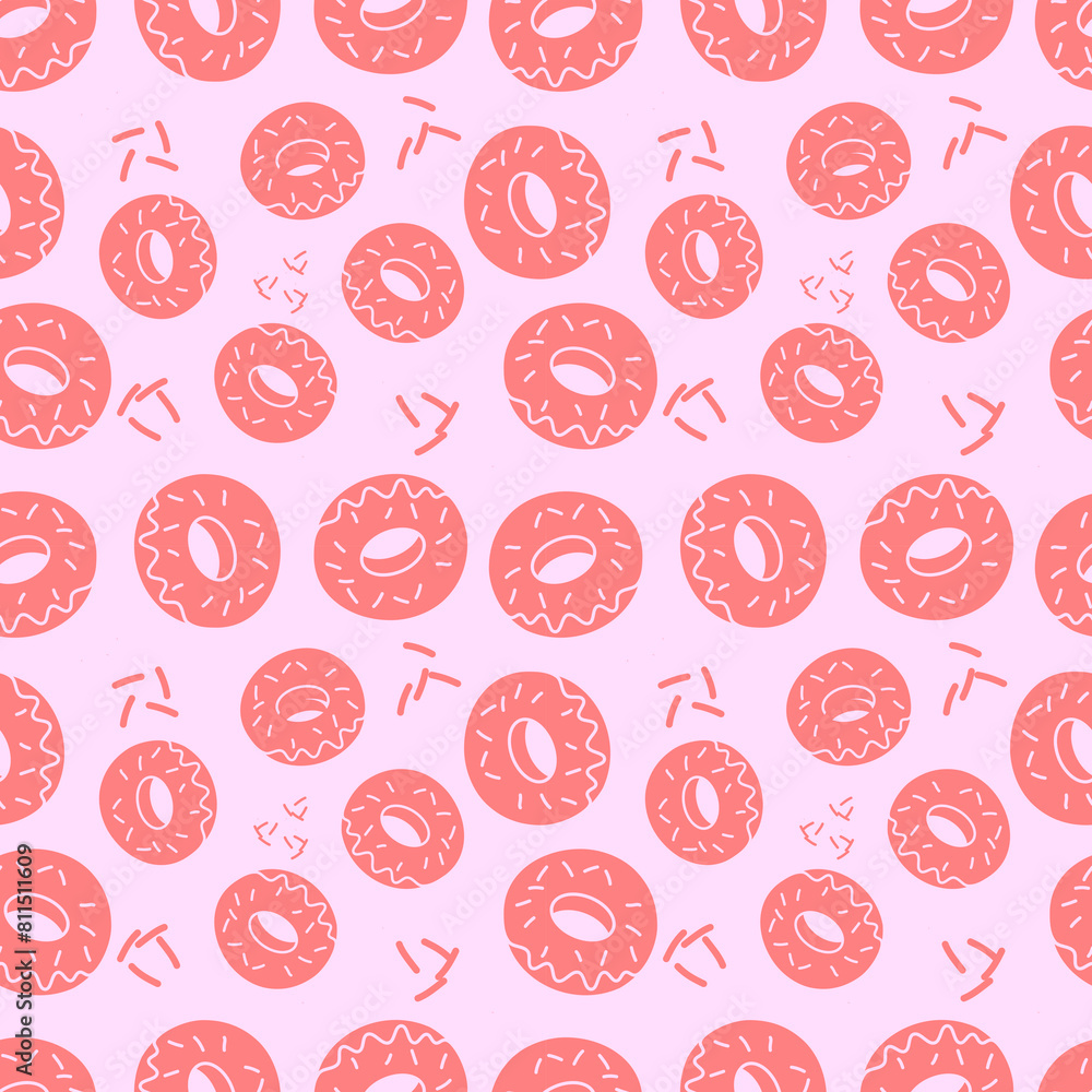 Pink donuts seamless pattern, texture for bedding, fabric, wallpaper, wrapping paper, textile. Pink donuts seamless pattern, texture for bedding, fabric, wallpaper, wrapping paper, textile.