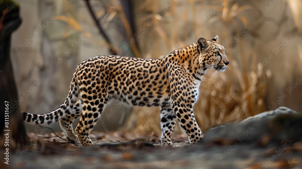 Obraz premium leopard on the rock in tree yellow black dot health 