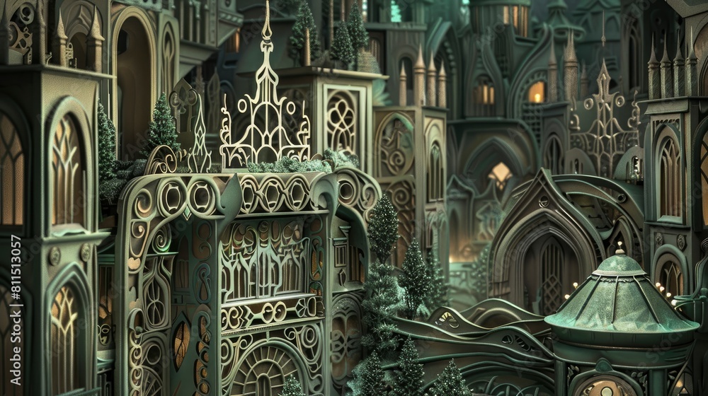 Intricate gothic architecture in a surreal fantasy setting Stock ...