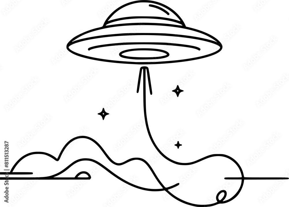 UFO flying saucer alien space ship hand drawn Vector illustration