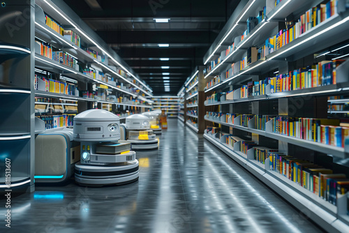 Robotic shelves in a modern library automatically provide books to readers.