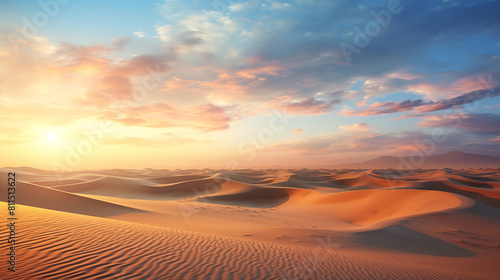 Sunset over the desert with clouds and pink sky