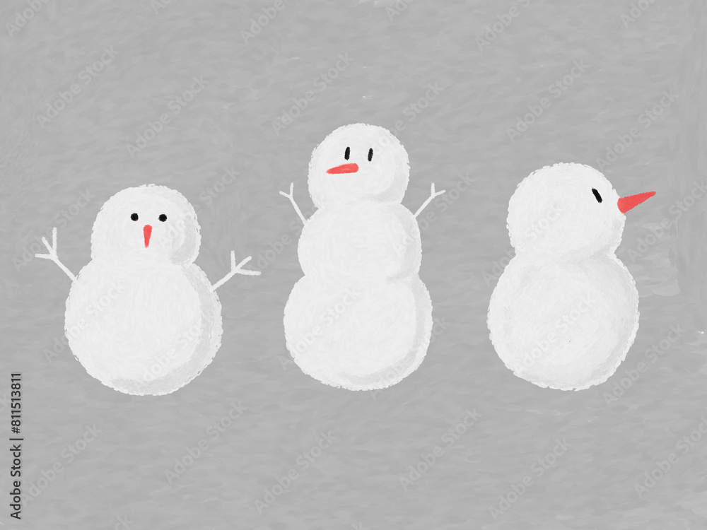 クレヨンで描いた雪だるまたち(グレー) クレヨンで描いた雪だるまたち(グレー)