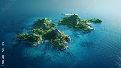A beautiful island with a blue ocean in the background