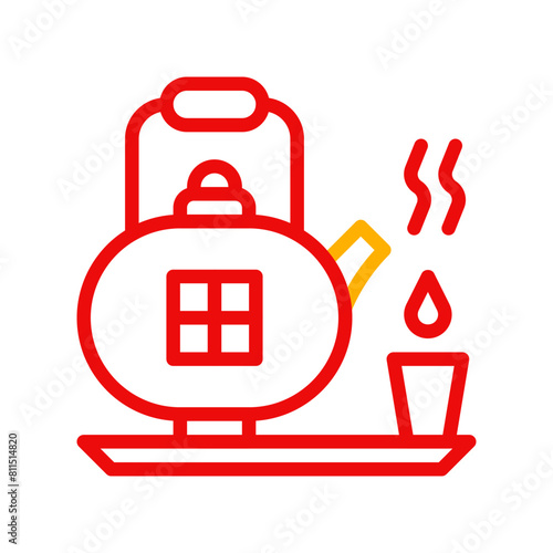 Teapot icon duocolor red yellow chinese illustration