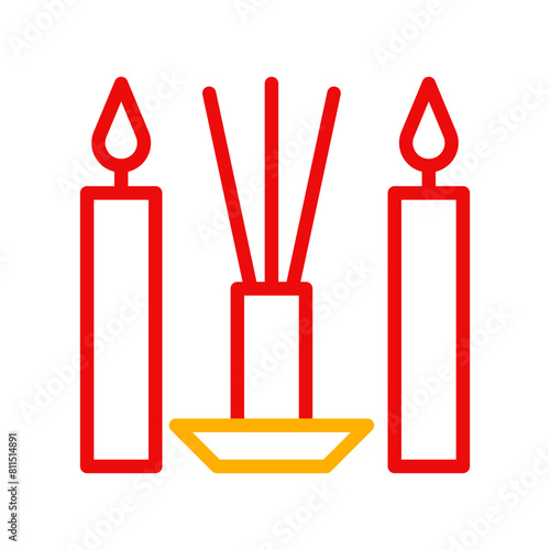 Incense icon duocolor red yellow chinese illustration