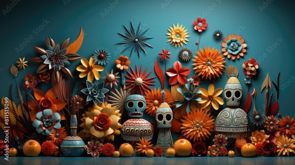 day of the dead background with floral ornaments and skulls for banners or posters day of the dead background with floral ornaments and skulls for banners or posters