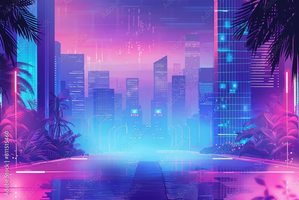 Obraz premium Banner with copy space of brand loyalty depicted in cyberpunk 80s color, illustration template for text