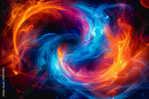 neon light swirls dancing in colorful or pastel with vivid streaks, isolated on a black background.