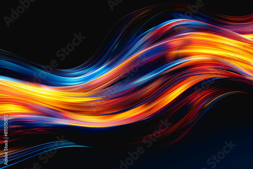 neon light swirls dancing in colorful or pastel with vivid streaks  isolated on a black background.
