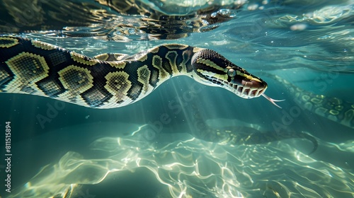 BaroqueInspired Python Swimming in CrystalClear Waters A Stunning Display of Natures Generative ai photo