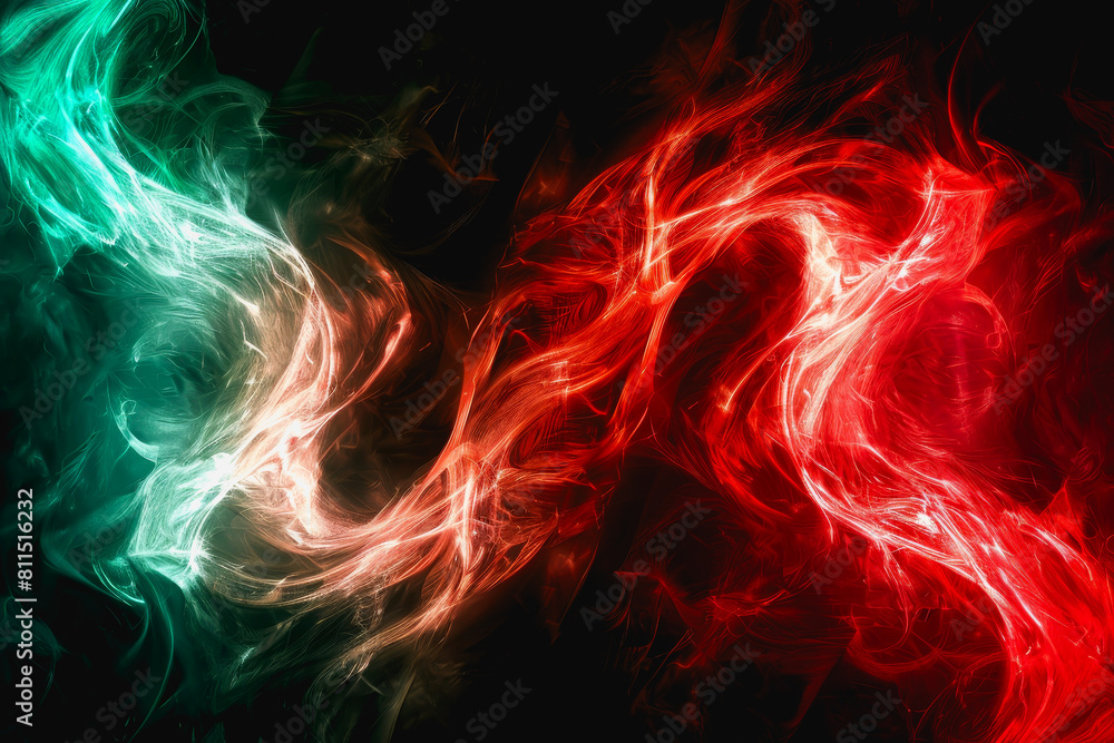 Fototapeta premium neon light swirls dancing in colorful or pastel with vivid streaks, isolated on a black background.