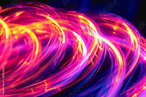 neon light swirls dancing in colorful or pastel with vivid streaks, isolated on a black background.