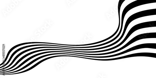 Abstract perspective line stripes with 3d dimensional effect isolated on white. Abstract wave element for design