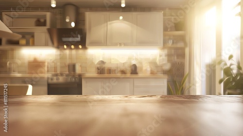 Blurry Kitchen Interior with Clear Tabletop