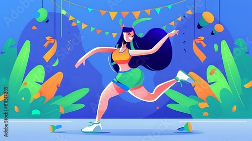 Zumba Fitness Fun: Energetic Woman and Colorful Background © Maquette Pro