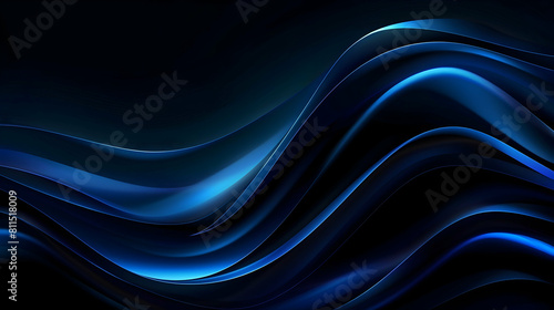 Abstract blue wave background, vector illustration with a dark black color palette, soft lighting and blurred edges