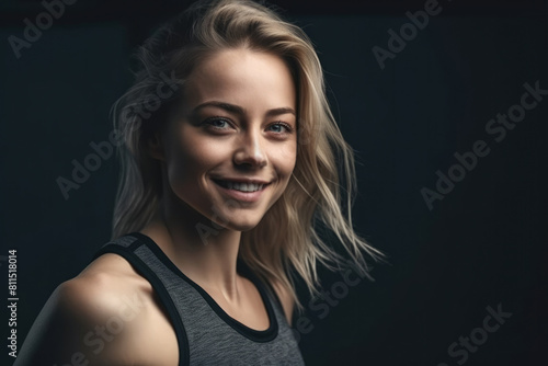 Smiling fit young blonde woman in a fitness rack