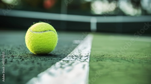 A close up of a tennis ball on the court photo