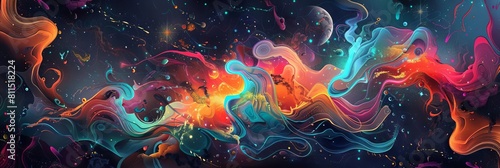 A creative illustration where metrics data transforms into a colorful, swirling galaxy of insights