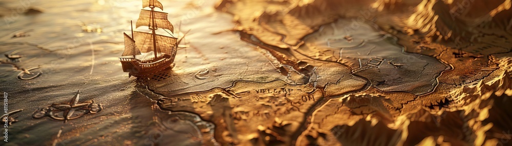 Naklejka premium A creative visual metaphor of a treasure map leading to a sales target, hinting at adventurous strategy