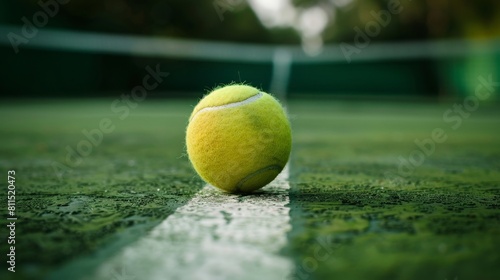A close up of a tennis ball on the court photo