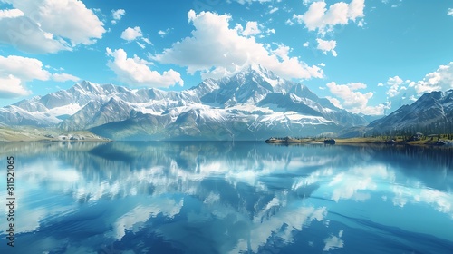A stunning vista of a snow-capped mountain range reflected in a calm alpine lake  an inspiring nature scene for wallpaper.