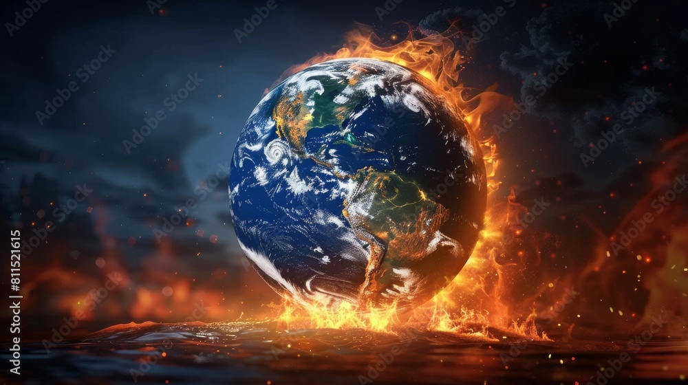 3D Render of Planet Earth Engulfed in Flames: A Hyper-Realistic Depiction of Global Warming and Environmental Crisis, Showing Earth Melting and Burning Against a Dark Background 3D Render of Planet Earth Engulfed in Flames: A Hyper-Realistic Depiction of Global Warming and Environmental Crisis, Showing Earth Melting and Burning Against a Dark Background