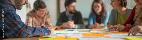 Wallpaper Mural A project management team running a tabletop exercise on contingency planning, simulating unexpected challenges Torontodigital.ca