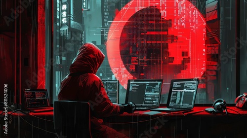 A hacker deploying malware disguised as innocuous software to infiltrate a targets computer system photo