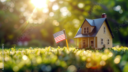 Wallpaper Mural The usa flag on a miniature of a toy house that stands on a green lawn. Independence concept, and patriotism on a national level in the sky and home Torontodigital.ca
