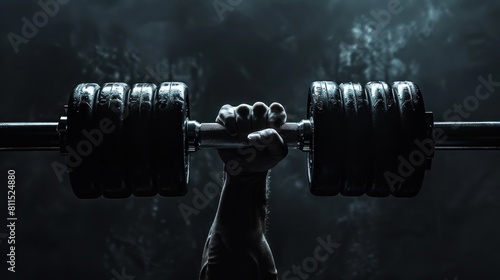 barbell bicep curl, closeup of arms and hands exercising with weights. AI generated image photo