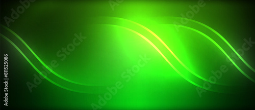 A neon green glowing wave on a black background  reminiscent of electric blue liquid flowing through a terrestrial plant. The graphics create a visual effect lighting up the rectangle with technology